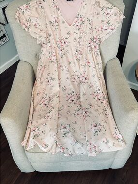 BloomChic Blush Floral Maxi Dress with Pink & Green Accents